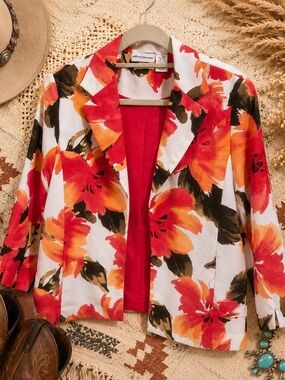 Alfred Dunner Floral Open Front Blazer Jacket 16P